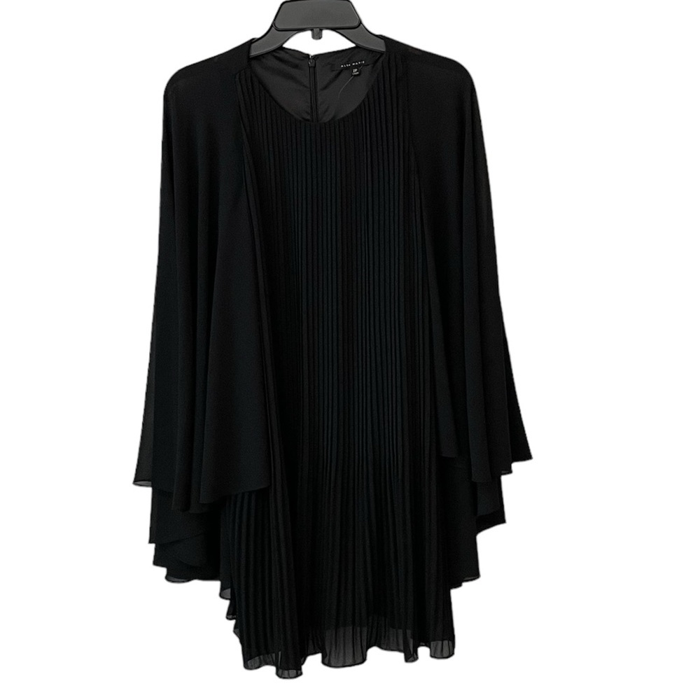 Alex Marie Petite Jordan Long Cape Round Neck Sleeveless Chiffon Dress